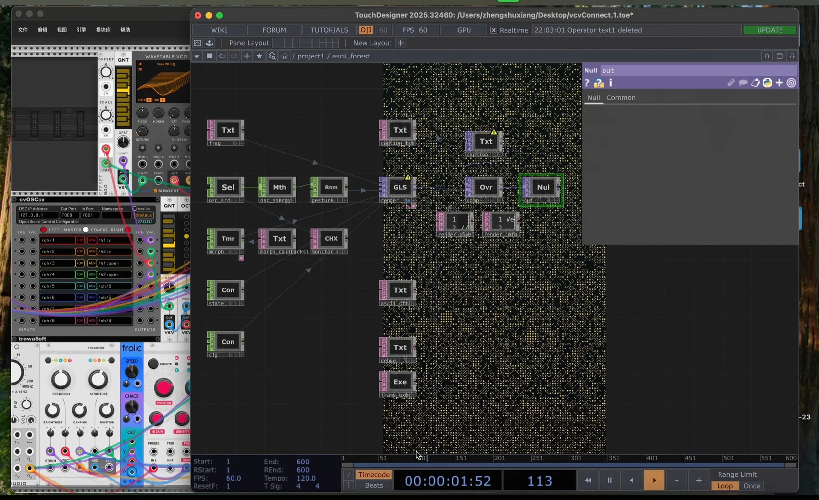 VCV Rack-Driven ASCII Forest
